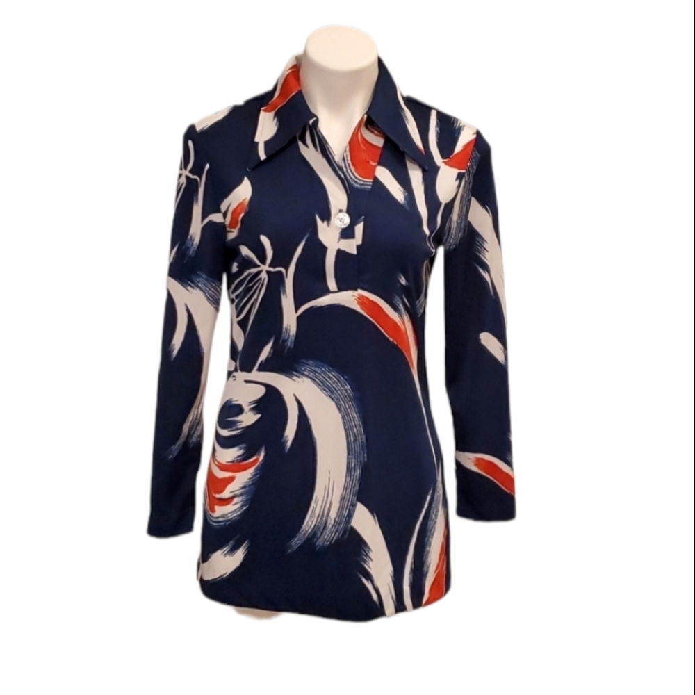 Mardi Modes New York Vintage Blue Abstract Shirt